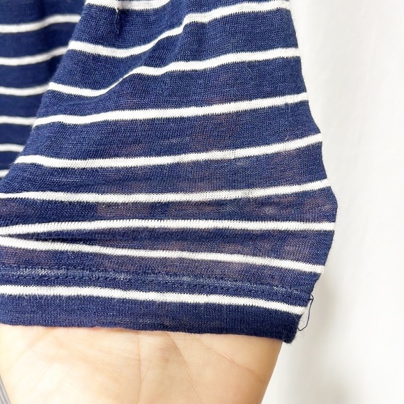 Anthropologie Bailey 44 Linen Top Blue White Striped Lightweight Shirttail Large - Picture 3 of 8